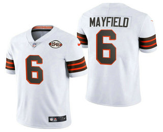 Men's Cleveland Browns #6 Baker Mayfield 75TH Patch White 2021 Vapor Untouchable Stitched NFL Nike Limited Jersey