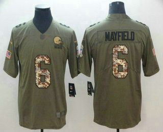 Men's Cleveland Browns #6 Baker Mayfield Olive With Camo 2017 Salute To Service Stitched NFL Nike Limited Jersey