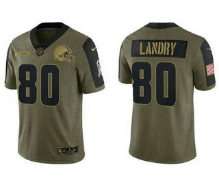 Men's Cleveland Browns #80 Jarvis Landry Limited Olive 2021 Salute To Service Jersey