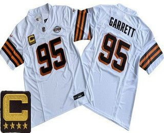 Men's Cleveland Browns #95 Myles Garrett Limited White Alternate C Patch FUSE Vapor Jersey