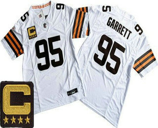 Men's Cleveland Browns #95 Myles Garrett Limited White C Patch FUSE Vapor Jersey