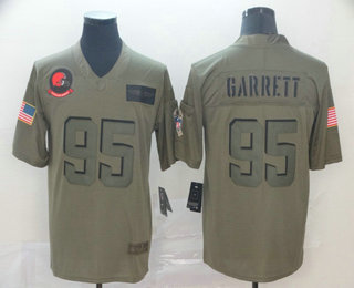 Men's Cleveland Browns #95 Myles Garrett NEW Olive 2019 Salute To Service Stitched NFL Nike Limited Jersey