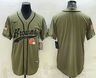 Men's Cleveland Browns Blank Olive 2022 Salute To Service Cool Base Stitched Baseball Jersey