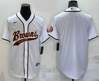 Men's Cleveland Browns Blank White Stitched MLB Cool Base Nike Baseball Jersey