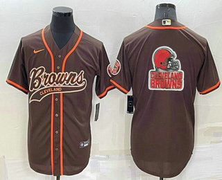 Men's Cleveland Browns Brown Team Big Logo With Patch Cool Base Stitched Baseball Jersey