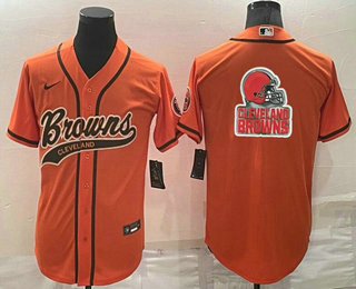 Men's Cleveland Browns Orange Team Big Logo With Patch Cool Base Stitched Baseball Jersey