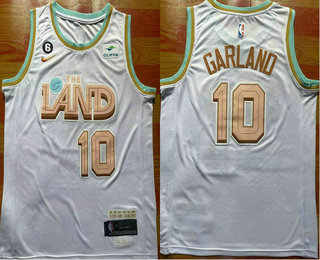 Men's Cleveland Cavaliers #10 Darius Garland 2023 White City Edition With 6 Patch Stitched Jersey With Sponsor