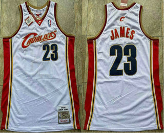 Men's Cleveland Cavaliers #23 LeBron James 2003-04 White Hardwood Classics Soul AU Throwback Jersey