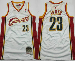 Men's Cleveland Cavaliers #23 LeBron James 2003-04 White Hardwood Classics Soul Swingman Throwback Jersey