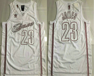 Men's Cleveland Cavaliers #23 LeBron James ALL White Throwback Swingman Jersey