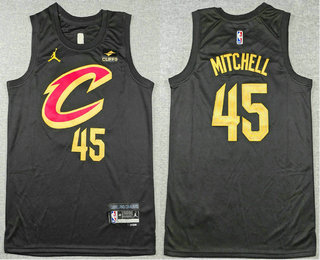 Men's Cleveland Cavaliers #45 Donovan Mitchell Black 2023 Jordan Swingman Stitched Jersey With Sponsor