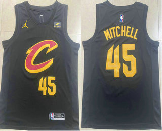 Men's Cleveland Cavaliers #45 Donovan Mitchell Black 2023 Jordan Swingman Stitched Jersey With Sponsor