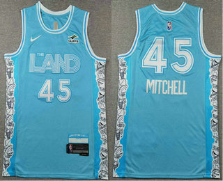 Men's Cleveland Cavaliers #45 Donovan Mitchell Blue 2024 City Edition Swingman Sponsor Stitched Jersey