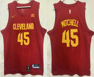 Men's Cleveland Cavaliers #45 Donovan Mitchell Red 2023 Nike Swingman Stitched Jersey With Sponsor