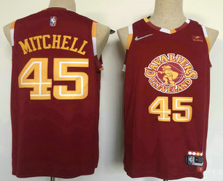 Men's Cleveland Cavaliers #45 Donovan Mitchell Red Nike Diamond 2022 City Edition Swingman Stitched Jersey With Sponsor