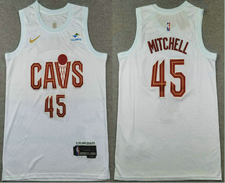 Men's Cleveland Cavaliers #45 Donovan Mitchell White Association Icon Sponsor Swingman Jersey