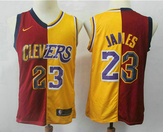 Men's Cleveland Cavaliers with Lakers #23 Lebron James Red With Yellow Two Tone Stitched Swingman Nike Jersey