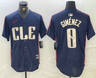 Men's Cleveland Guardians #0 Andres Gimenez Navy 2024 City Connect Limited Stitched Jersey