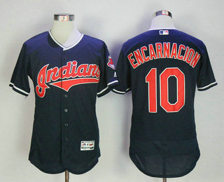 Men's Cleveland Indians #10 Edwin Encarnacion Navy Blue Stitched MLB Majestic Flex Base Jersey