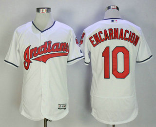 Men's Cleveland Indians #10 Edwin Encarnacion White Home Stitched MLB Majestic Flex Base Jersey