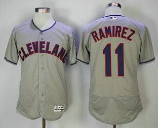 Men's Cleveland Indians #11 Jose Ramirez Gray Road Stitched MLB Majestic Flex Base Jersey