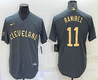 Men's Cleveland Indians #11 Jose Ramirez Grey 2022 All Star Stitched Cool Base Nike Jersey