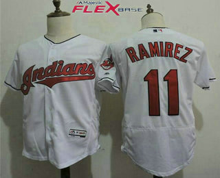 Men's Cleveland Indians #11 Jose Ramirez Majestic White Home Flex Base Authentic Collection Player Jersey