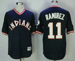 Men's Cleveland Indians #11 Jose Ramirez Navy Blue Pullover 1976 Turn Back The Clock Custom Majestic Baseball Jersey