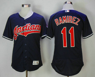 Men's Cleveland Indians #11 Jose Ramirez Navy Blue Stitched MLB Majestic Flex Base Jersey