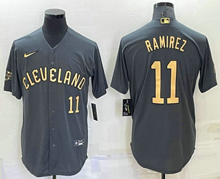 Men's Cleveland Indians #11 Jose Ramirez Number Grey 2022 All Star Stitched Cool Base Nike Jersey