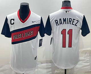 Men's Cleveland Indians #11 Jose Ramirez White 2021 Little League Classic Stitched Nike Jersey