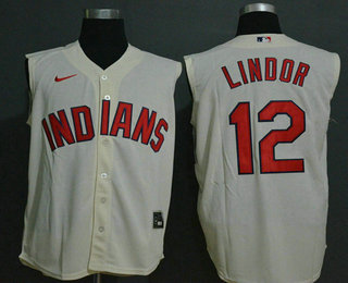 Men's Cleveland Indians #12 Francisco Lindor Cream 2020 Cool and Refreshing Sleeveless Fan Stitched MLB Nike Jersey