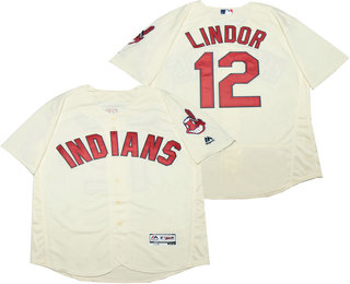 Men's Cleveland Indians #12 Francisco Lindor Cream Stitched MLB Flex Base Nike Jersey