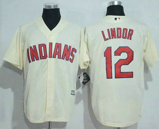 Men's Cleveland Indians #12 Francisco Lindor Cream Stitched MLB Majestic Cool Base Jersey