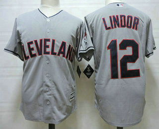 Men's Cleveland Indians #12 Francisco Lindor Gray Road Stitched MLB Majestic Cool Base Jersey