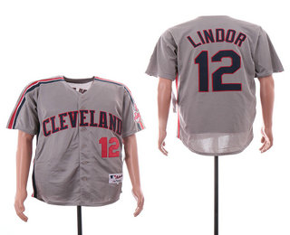 Men's Cleveland Indians #12 Francisco Lindor Gray Turn Back Stitched Baseball Jersey