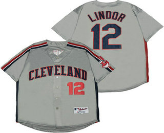 Men's Cleveland Indians #12 Francisco Lindor Gray Turn Back Stitched Baseball Jersey