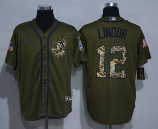 Men's Cleveland Indians #12 Francisco Lindor Green Salute To Service Stitched MLB Cool Base Nike Jersey