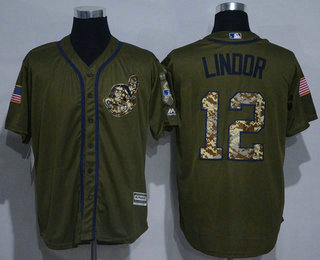 Men's Cleveland Indians #12 Francisco Lindor Green Salute to Service Cool Base Stitched MLB Jersey