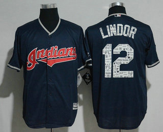 Men's Cleveland Indians #12 Francisco Lindor Navy Blue 2017 Spring Training Stitched MLB Majestic Cool Base Jersey