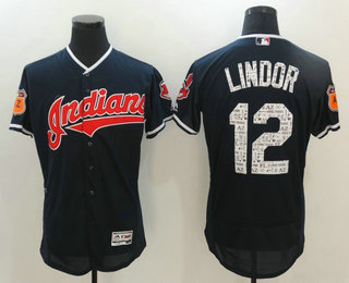 Men's Cleveland Indians #12 Francisco Lindor Navy Blue 2017 Spring Training Stitched MLB Majestic Flex Base Jersey