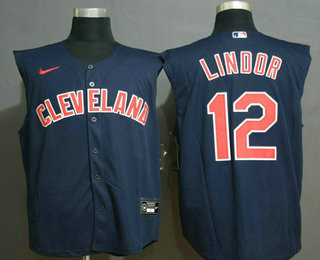 Men's Cleveland Indians #12 Francisco Lindor Navy Blue 2020 Cool and Refreshing Sleeveless Fan Stitched MLB Nike Jersey