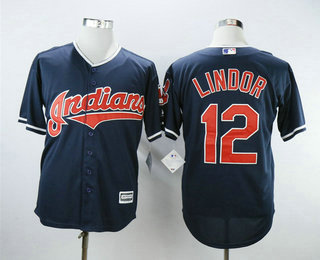 Men's Cleveland Indians #12 Francisco Lindor Navy Blue Alternate Stitched MLB Cool Base Jersey