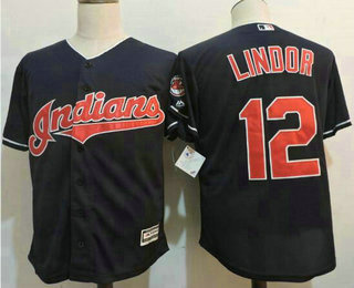 Men's Cleveland Indians #12 Francisco Lindor Navy Blue Alternate Stitched MLB Majestic Cool Base Jersey