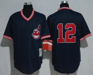 Men's Cleveland Indians #12 Francisco Lindor Navy Blue BP Pullover Throwback Cooperstown Collection Stitched MLB Mitchell & Ness Jersey