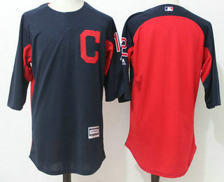 Men's Cleveland Indians #12 Francisco Lindor Navy Blue Red Collection On-Field 3 4-Sleeve Stitched MLB Majestic Batting Practice Jersey