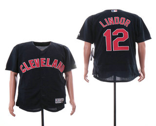 Men's Cleveland Indians #12 Francisco Lindor Navy Blue Stitched MLB Flex Base Jersey