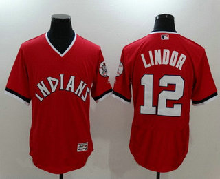 Men's Cleveland Indians #12 Francisco Lindor Red Pullover Stitched MLB Majestic Flex Base Jersey