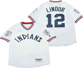 Men's Cleveland Indians #12 Francisco Lindor White Turn Back Stitched Baseball Jersey