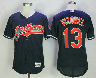 Men's Cleveland Indians #13 Omar Vizquel Navy Blue Stitched MLB Majestic Flex Base Jersey